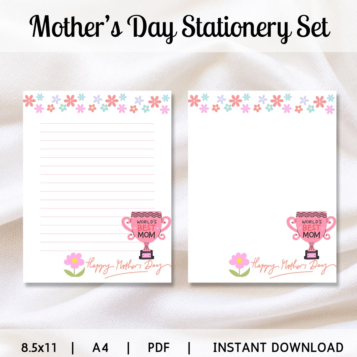 Mother's Day Stationery Printable Notepad Worlds Best Mom Winners Cup ...