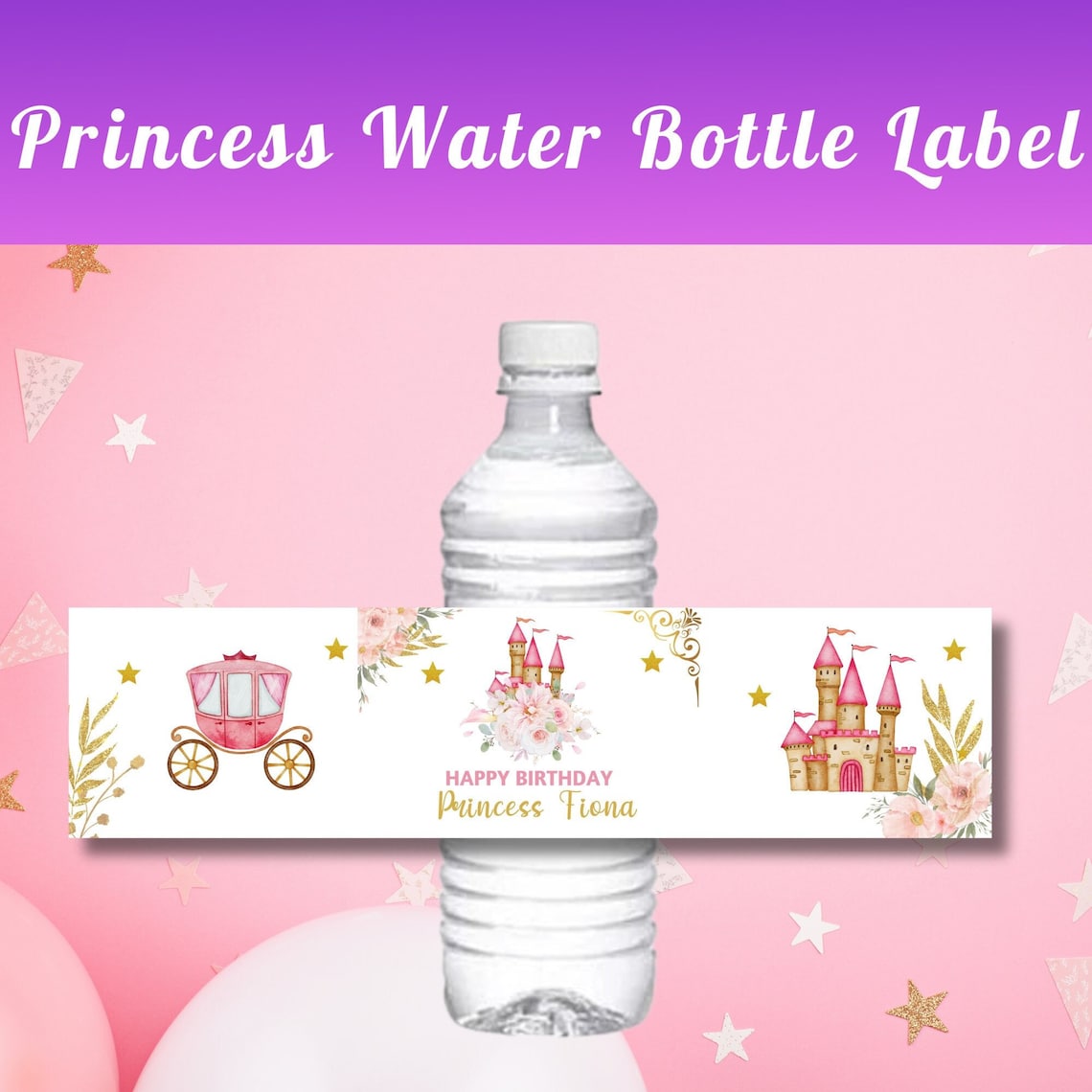 Princess's Label Editable Princess Bottle Water Label Template Princess Birthday Party ...