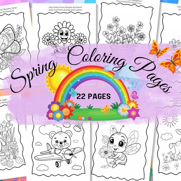 Coloring Book for Kids Digital Kindergarten Coloring Pages Prompts Language Development Early Learners Spring Coloring Activities for Prek