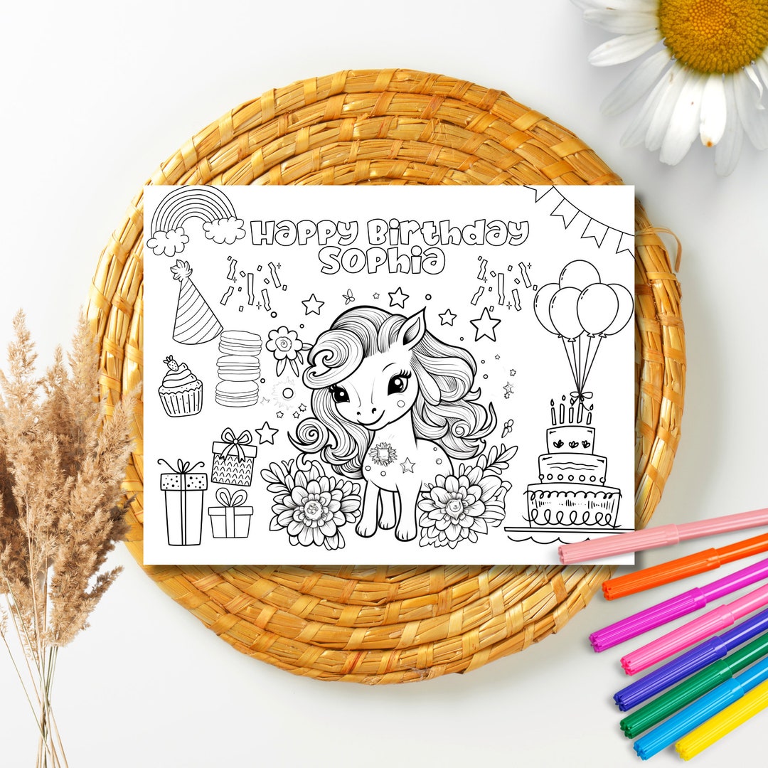Editable Unicorn Birthday Coloring Unicorn Coloring Pages Unicorn ...