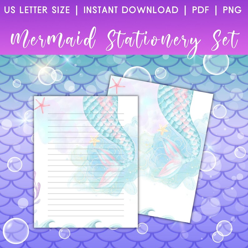 Mermaid Stationery Printable Birthday Stationary Mermaid - Etsy