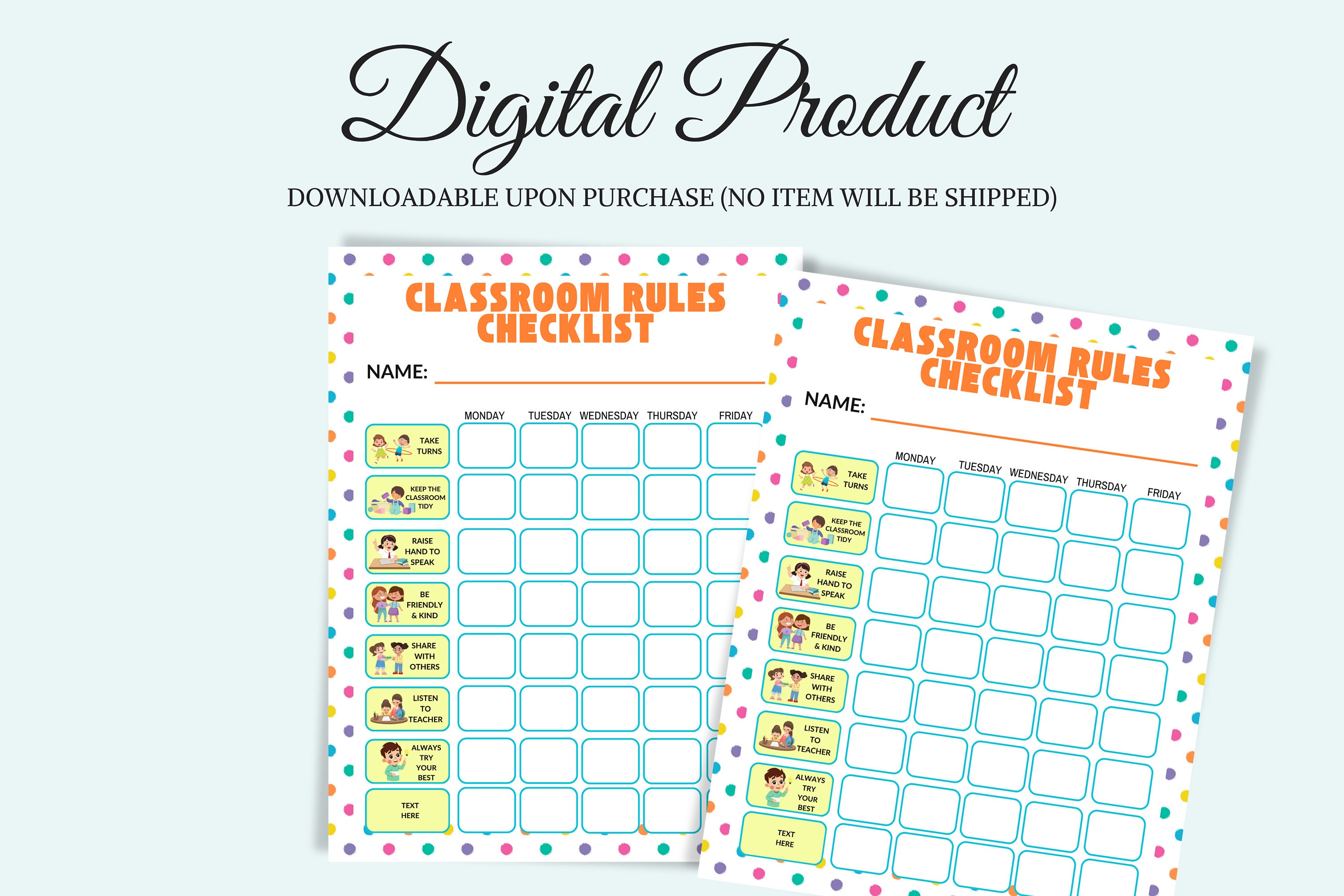 Student Classroom Rules Checklist Class Expectations Elementary ...