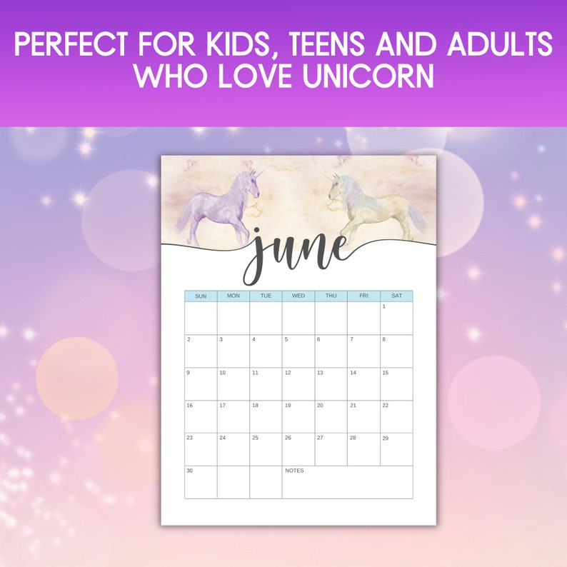 2024 Unicorn Calendar Printable Unicorn Watercolor 2024 Etsy