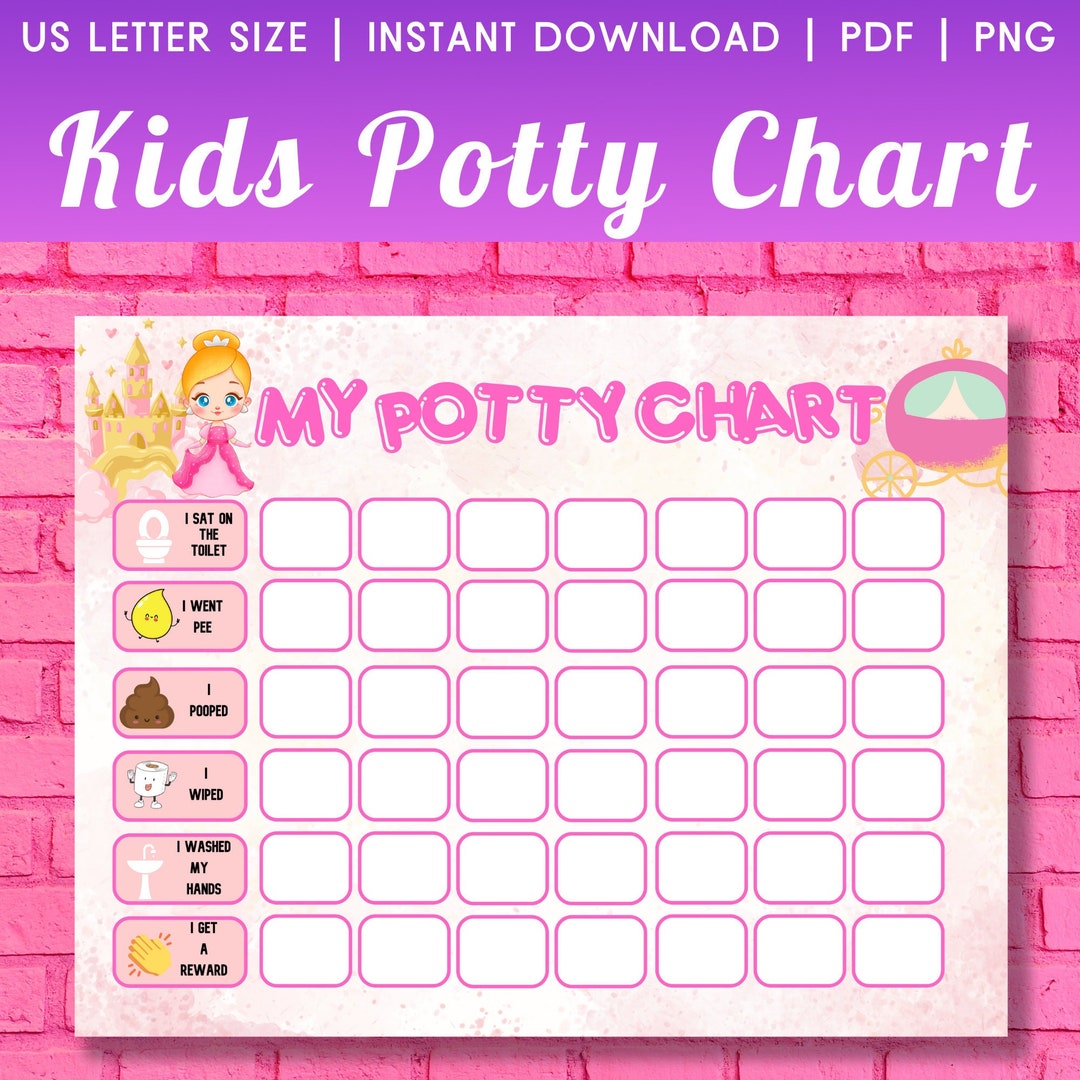 Printable Kids Potty Chart for Girls Potty Chart Princess Toddler Potty Training Toilet Chart ...