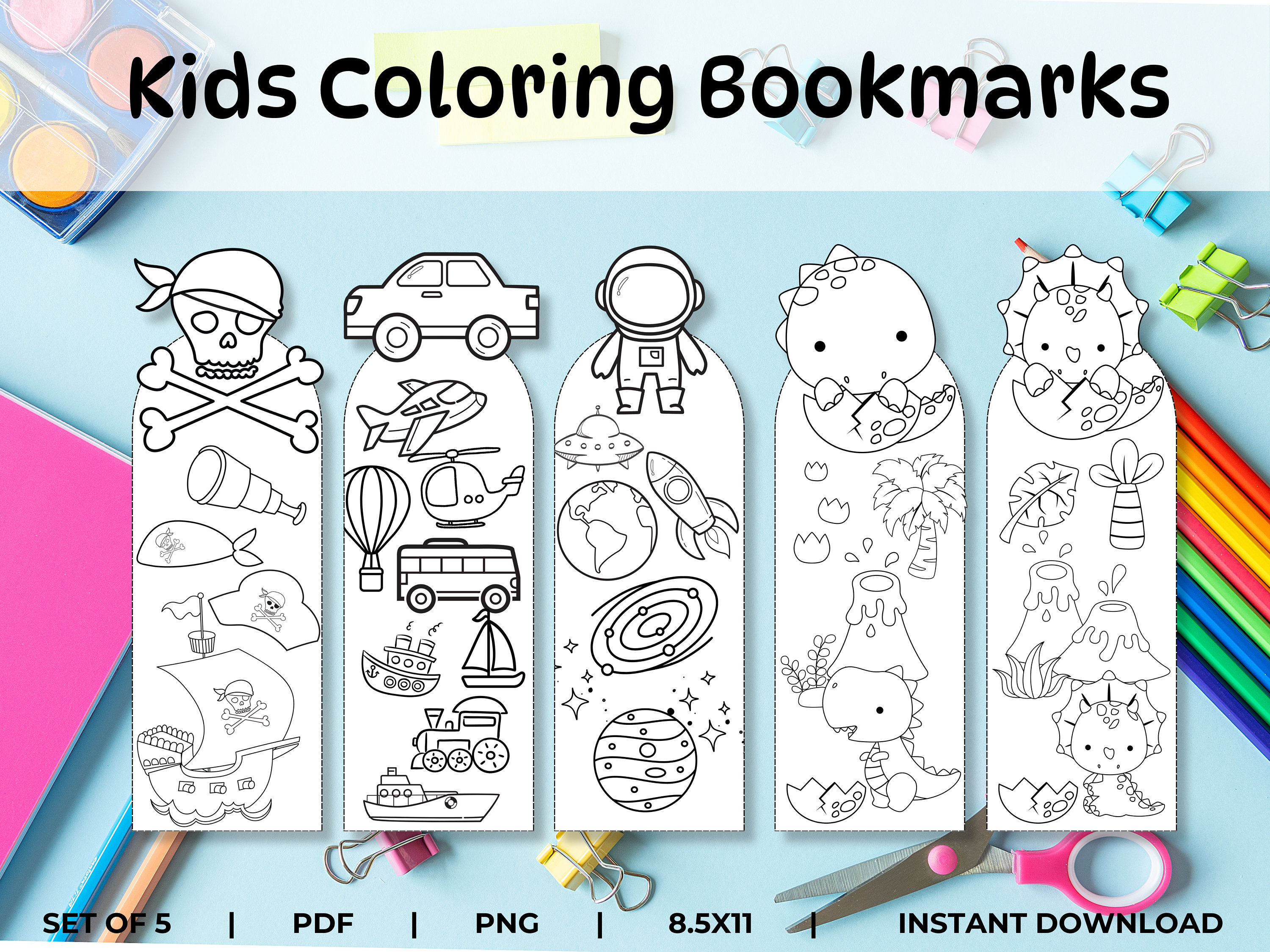 Coloring Bookmarks Set 4 Kids Boys Printable Bookmarks School Classroom ...