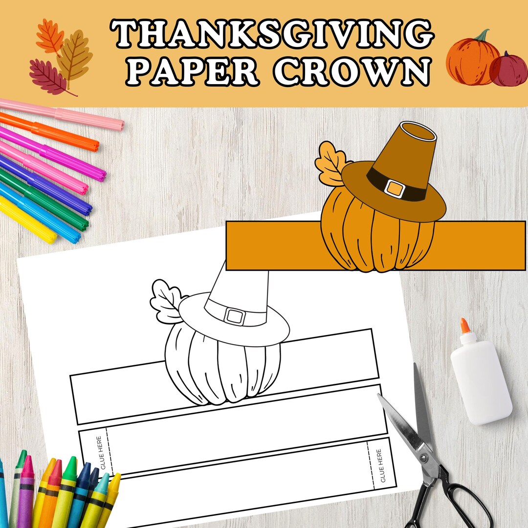 Thanksgiving Paper Crown Printable Pilgrim Hat Paper Headband Activity ...