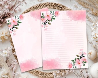 Printable Pink Flower Writing Paper, Floral Stationery Set,  Flower Stationary,  Writing Set Stationery Paper, Flower Notepad, Notepaper Set