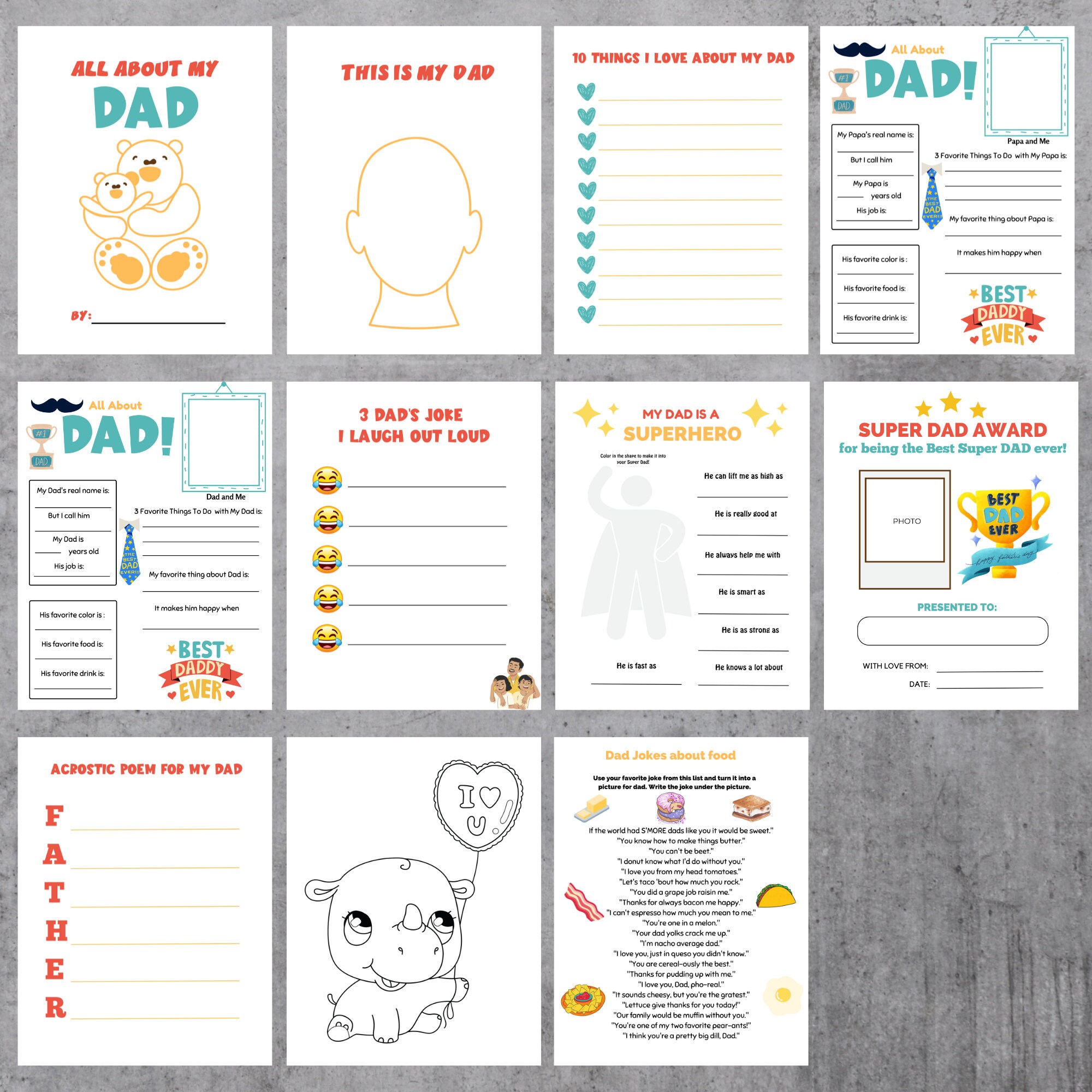 All About My Dad Printable Set Dad Questionnaire Dad Interview Keepsake ...