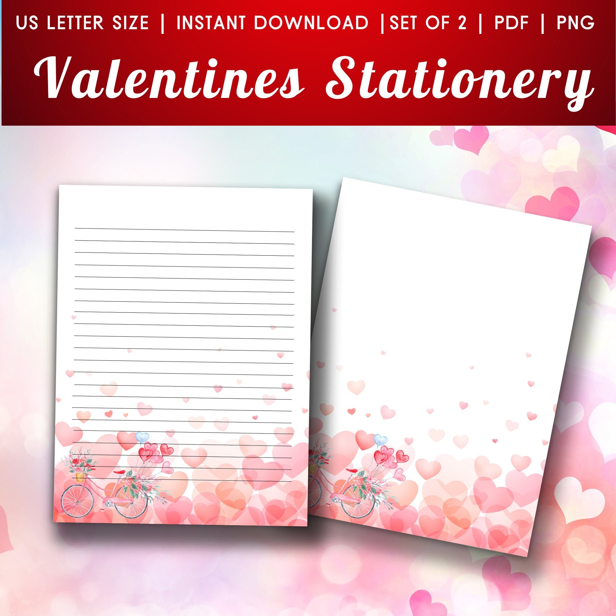 Printable Valentines Stationery Set, Heart Stationery, Love Stationery ...