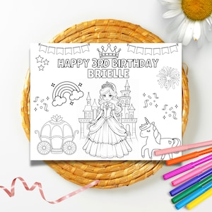 Editable Princess Birthday Coloring Page Princess Coloring Page Princess Personalized Birthday Coloring Favor Princess Activity Sheet Party