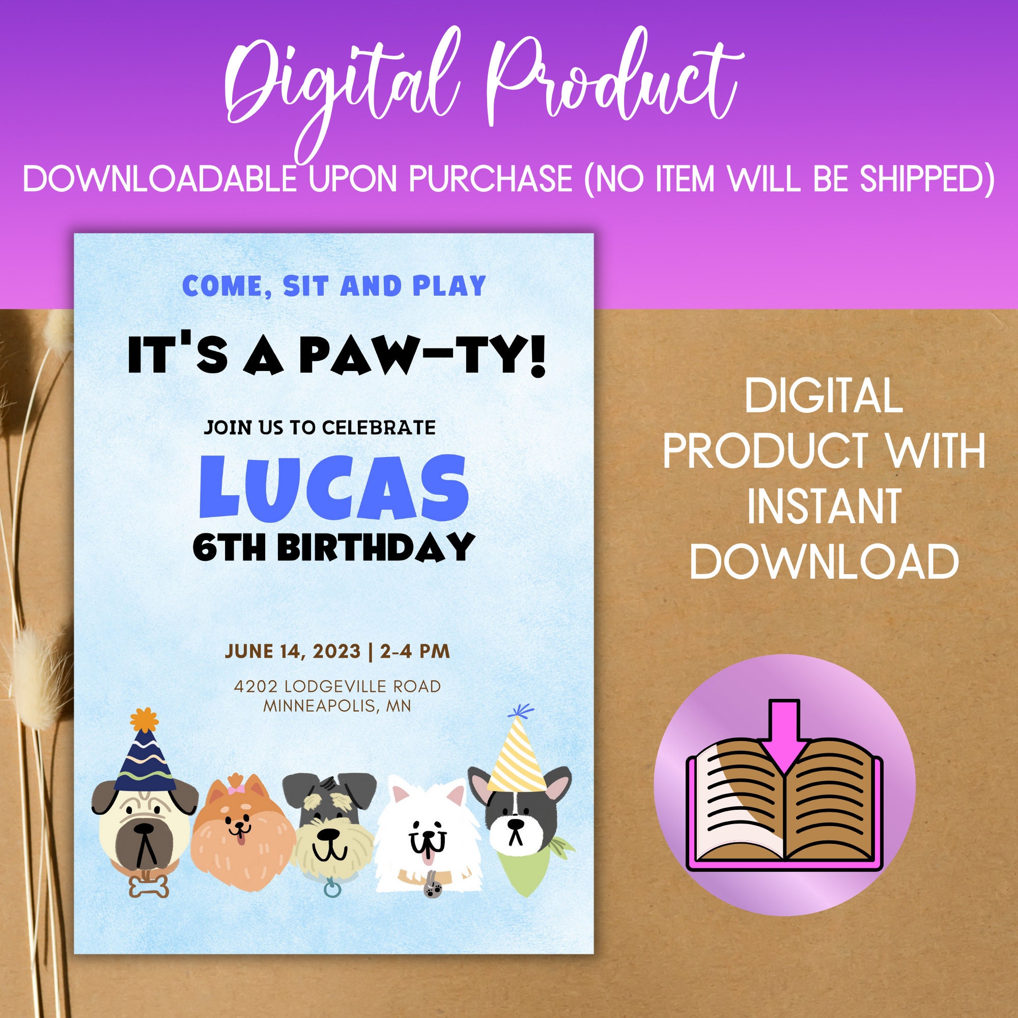 Editable Dog Pawty Invite Birthday Invitation Lets Pawty Birthday Let's ...