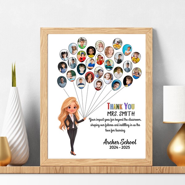 Teacher Photo Custom Editable Appreciation Gift from Student Photo Balloons Poster Card Teacher Photo Collage Template From Class Students