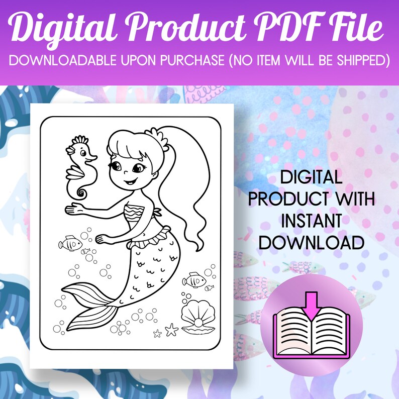 Printable Mermaid Coloring Pages Mermaid Coloring Book - Etsy