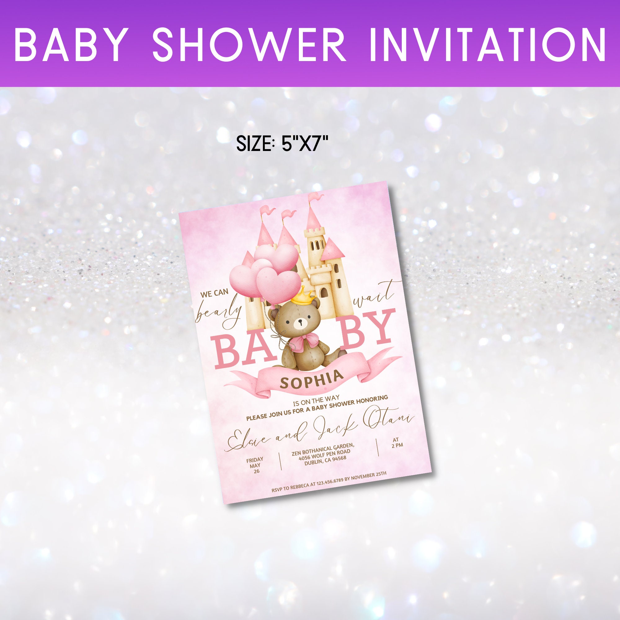 Editable Baby Shower Bundle Girl Baby Shower Bear Customize Invitation ...
