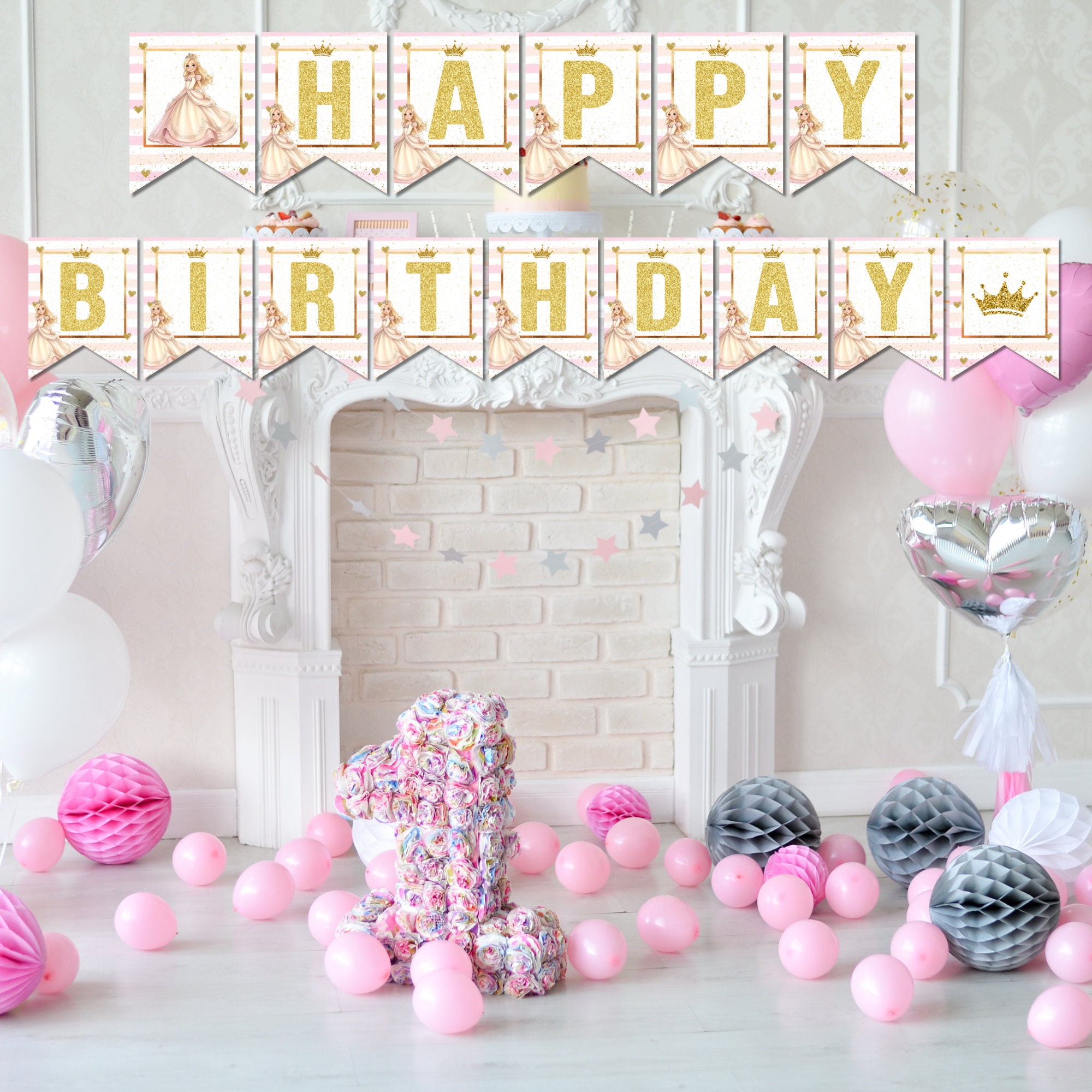 Princess Happy Birthday Banner Printable Princess Birthday Banner ...