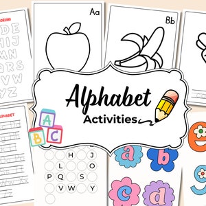 Manualidades con letras del alfabeto, juego de 26 letras para trazar y colorear, sonido inicial, tarjetas educativas para preescolar a primer grado, póster, hoja de trabajo del alfabeto