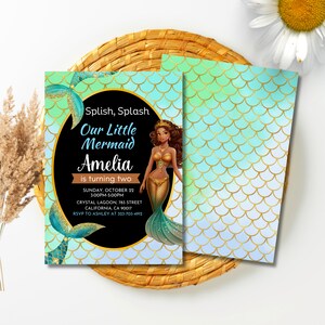 Editable Mermaid Birthday Invitation Mermaid Party Invitation Under The Sea Birthday Party Girl Birthday Party Birthday Template Download