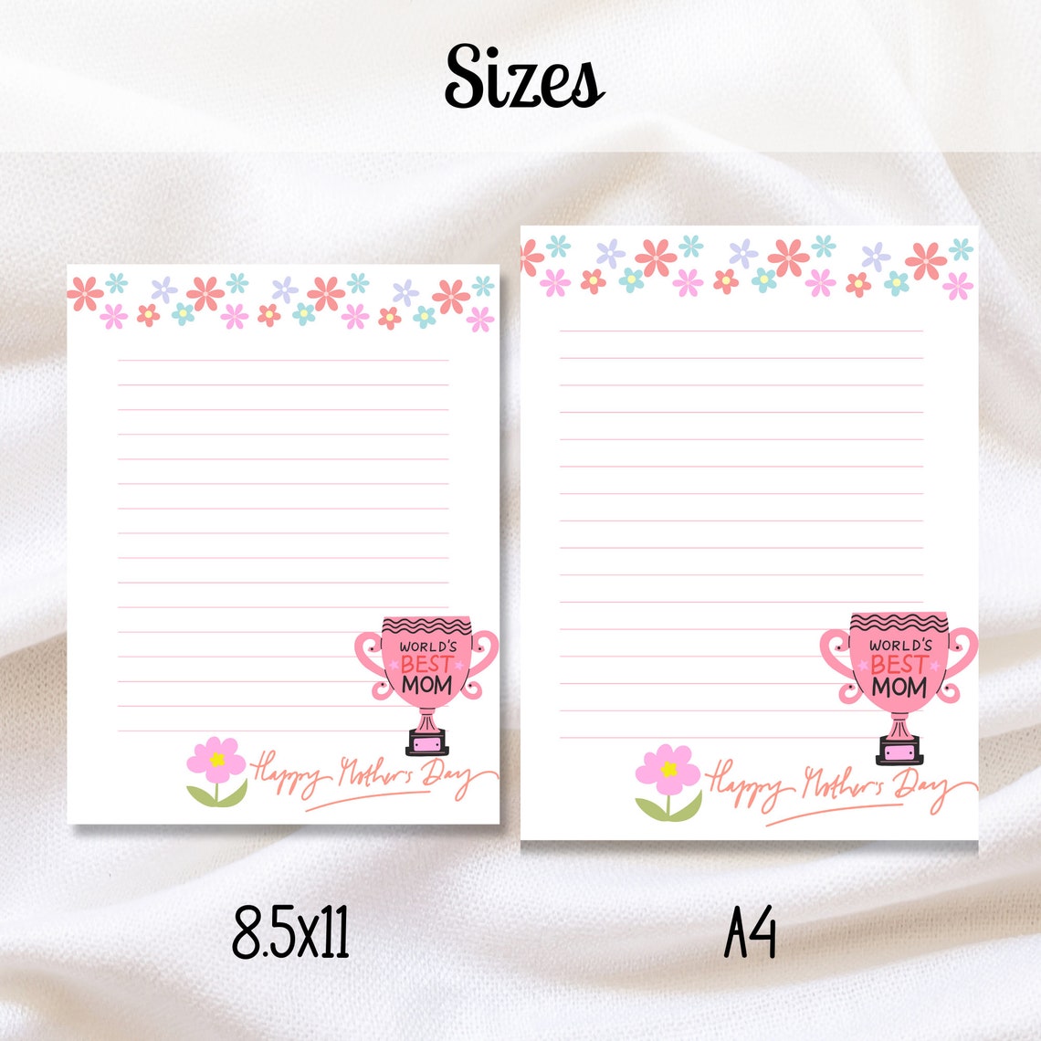 Mother's Day Stationery Printable Notepad Worlds Best Mom Winners Cup ...