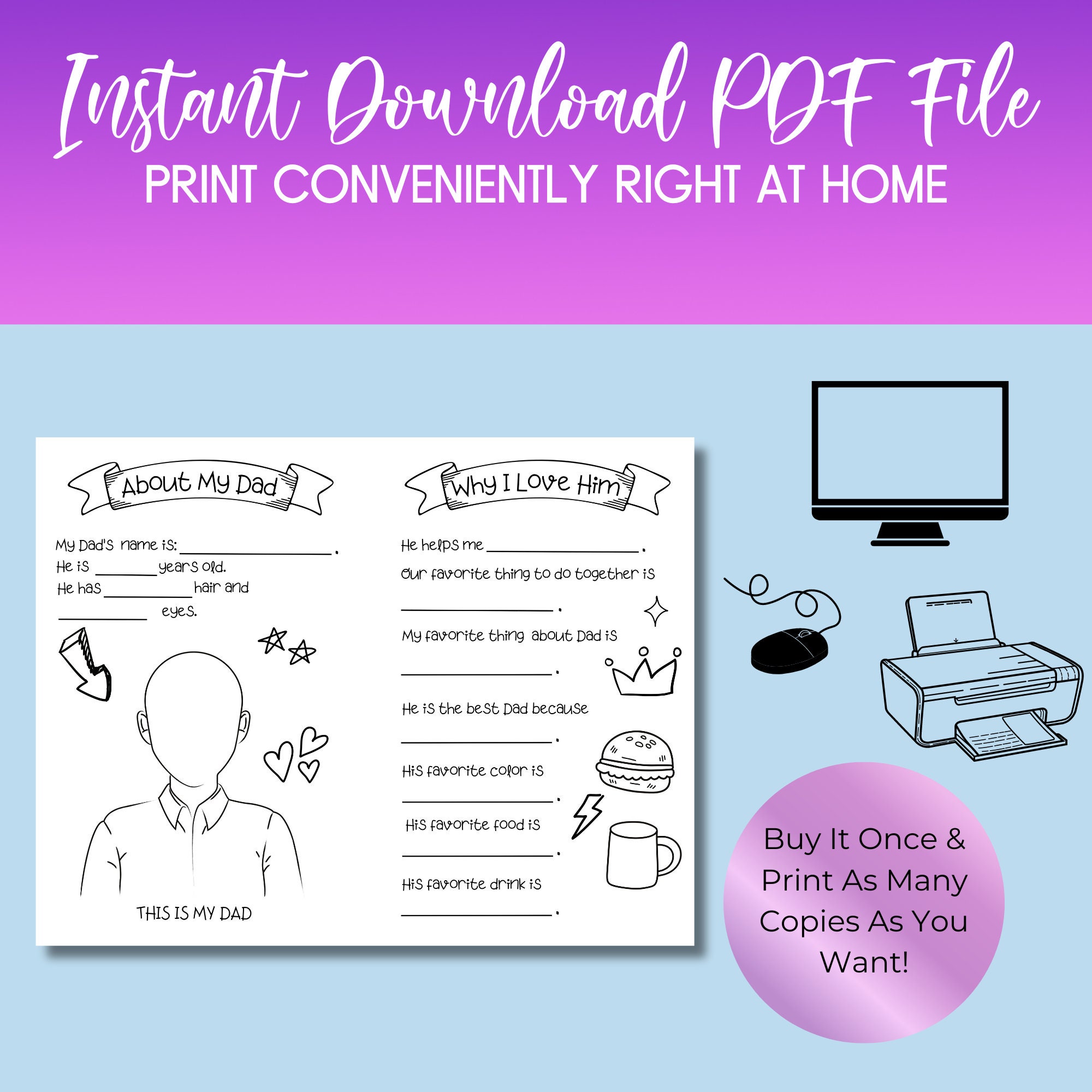 Father's Day Printable All About My Dad Father's Day Gift Daddy ...