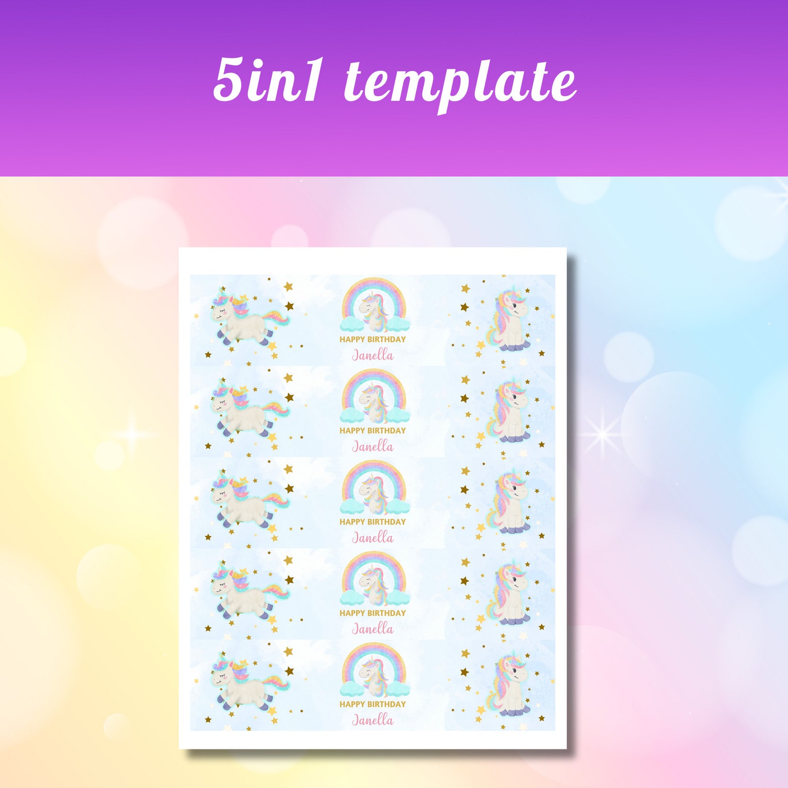 Editable Unicorn Water Bottle Label Sticker Template Printable Unicorn ...
