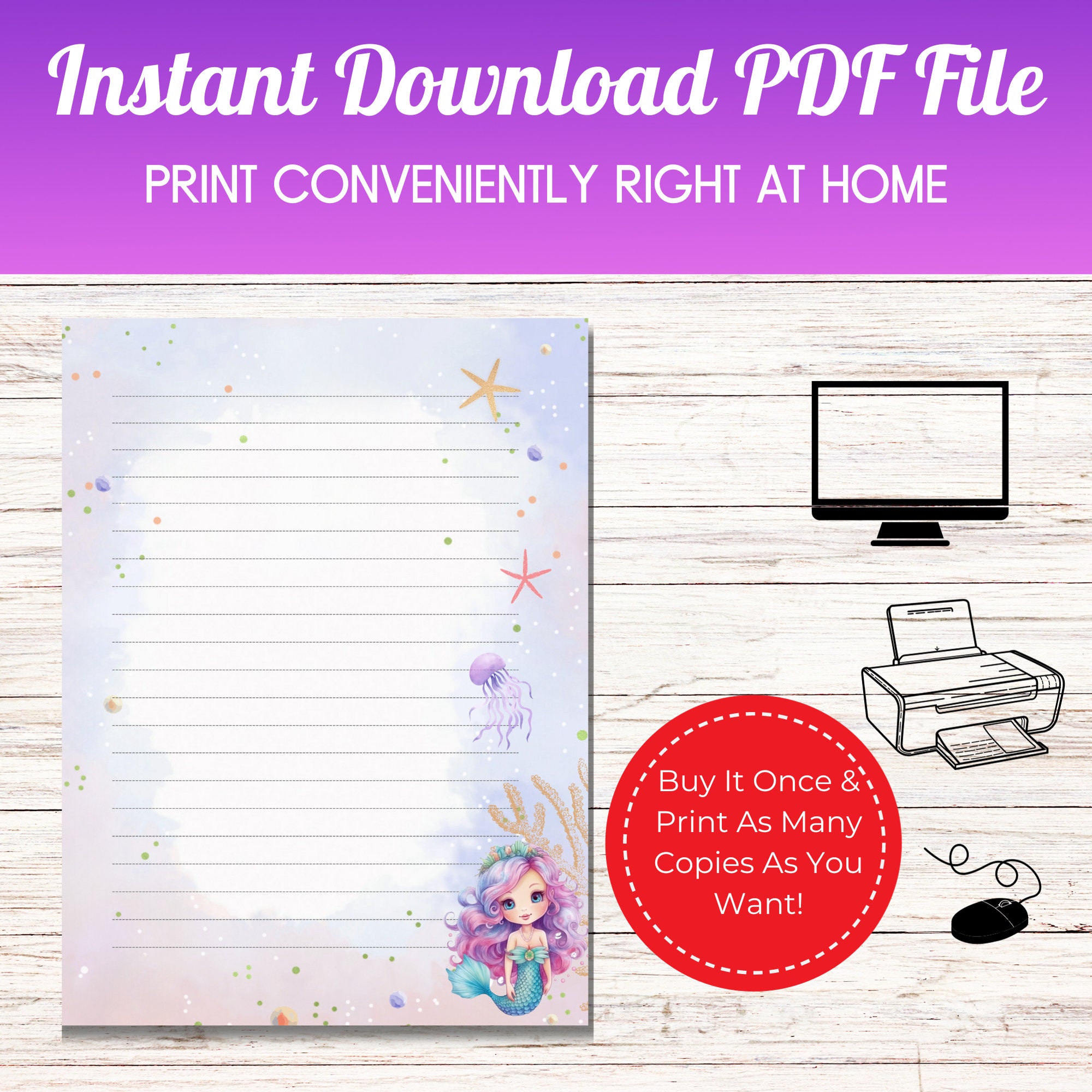 Mermaid Stationery Printable Birthday Stationary Mermaid Stationary ...