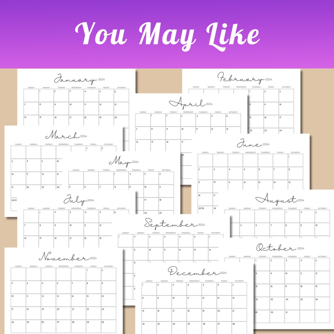 2024 Calendar 2024 Minimalist Calendar Printable Portrait Etsy