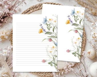 Printable Flower Writing Paper, Floral Stationery Set,  Flower Stationary,   Writing Set Stationery Paper, Flower Notepad, Notepaper Set