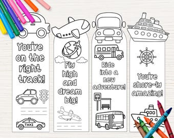 Transportation Coloring Bookmarks For Kids, Coloring Pages Printable, Classroom Preschool Activity Bookmarks, Kids Crafts Ideas Elementary