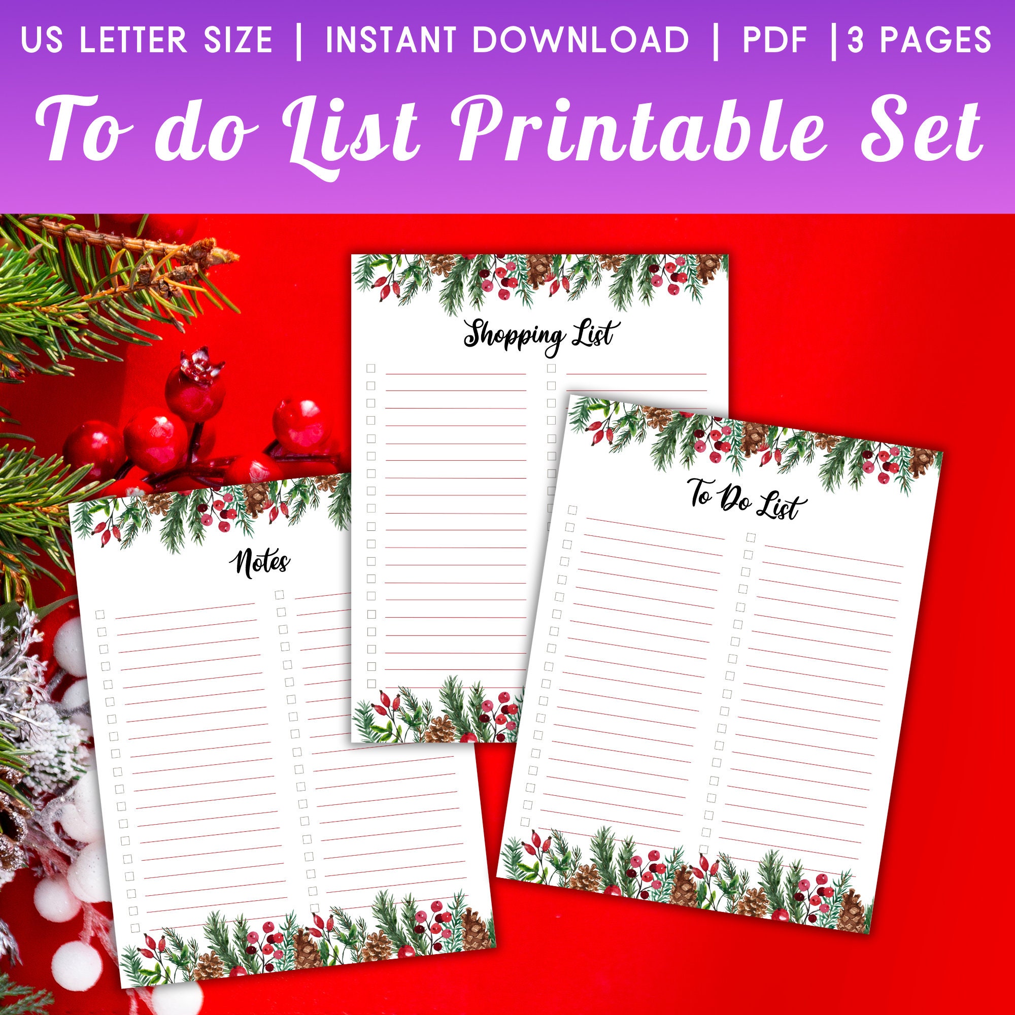 Christmas to Do List Planner Printable Notes Shopping List Task ...