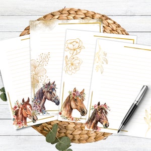 Caballo estacionario imprimible caballo papelería animal papelería pony papel de escritura conjunto de 8 papelería papel pony amantes papel ventilador ecuestre