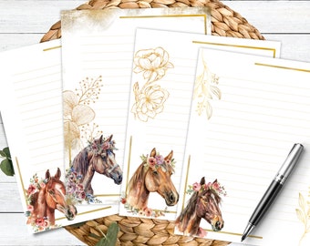 Paard stationair afdrukbaar paard briefpapier dier briefpapier pony briefpapier set van 8 briefpapier papier ponyliefhebbers papier paardensport fan