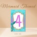 Editable Mermaid Party Table Number Card Set 4 Designs Rainbow Scales ...