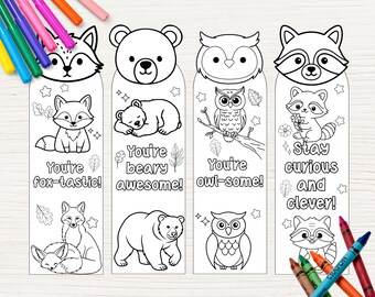 Woodland Animals Coloring Bookmarks For Kids, Coloring Pages Printable, Classroom Preschool Activity Bookmarks, Kids Crafts Ideas elementary