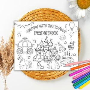 Editable Princess Birthday Coloring Princess Coloring Pages Princess Personalized Birthday Coloring Favor Princess Activity Sheet