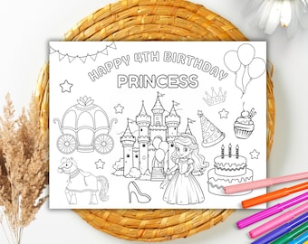 Editable Princess Birthday Coloring Princess Coloring Pages Princess Personalized Birthday Coloring Favor Princess Activity Sheet