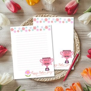 Papelería para el Día de la Madre, Papel de escribir imprimible, Carta de agradecimiento de la Copa de los Ganadores de la Mejor Mamá del Mundo, Juego de papelería para mamá, abuela, mamá, mamá