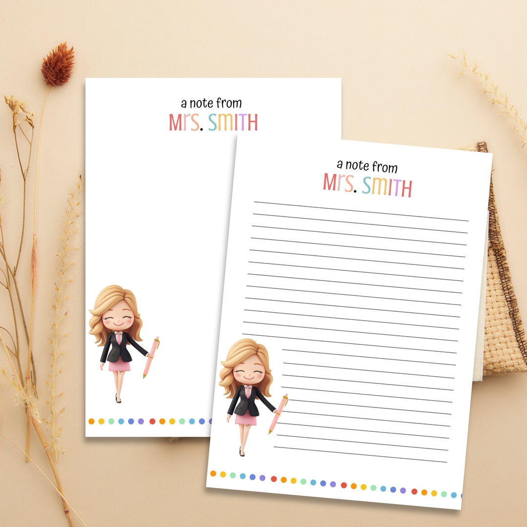 Personalized Teacher Notepad Custom A Note From Teacher Stationery ...