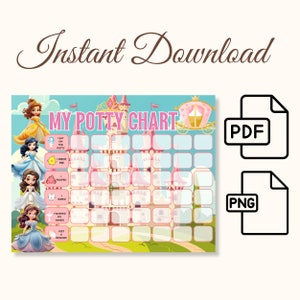 Printable Kids Princess Potty Chart for Girls Toddler Potty Training ...