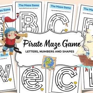 Juego de laberinto pirata para aprender las letras del alfabeto, preescolar, jardín de infantes, aprendizaje de letras, reconocimiento de letras mayúsculas y minúsculas, piratas.