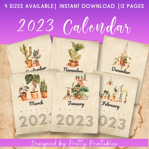 Calendar 2023 Printable Vintage Calendar Download Wall Desk - Etsy