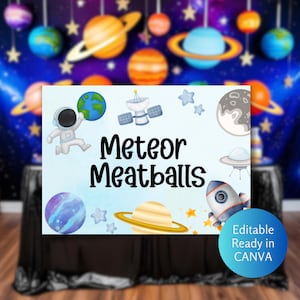 Bearbeitbares Weltraum-Party-Lebensmitteletikett Geburtstag bearbeitbare Weltraum-Planetenkarte Party-Lebensmitteletikett Astronaut Machen Sie sich Ihre eigenen eindeutigen Namen