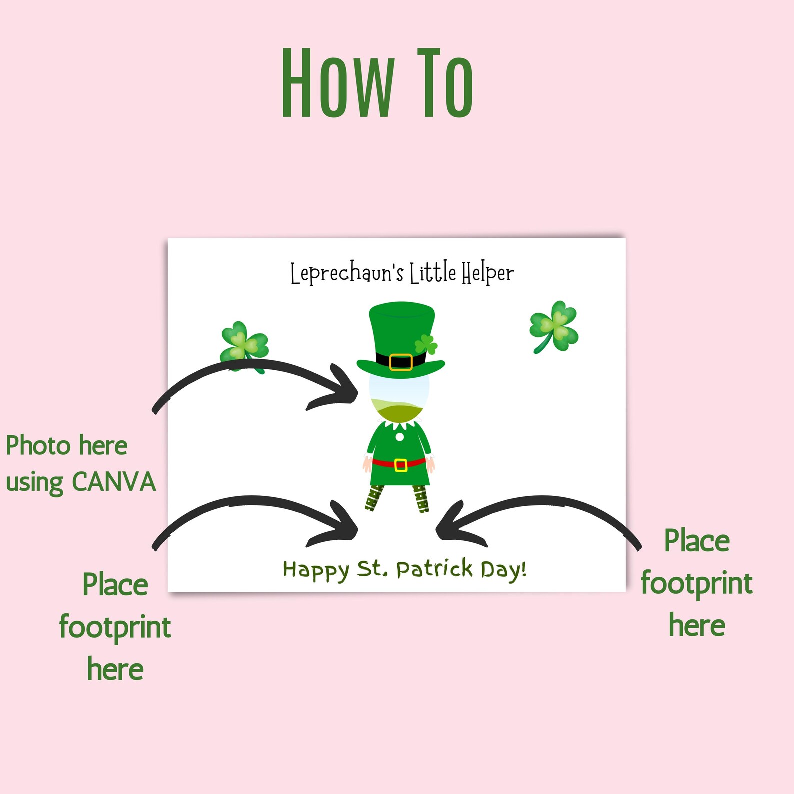 Custom Leprechaun Face, St Patricks Day Printable Footprint, St Patrick