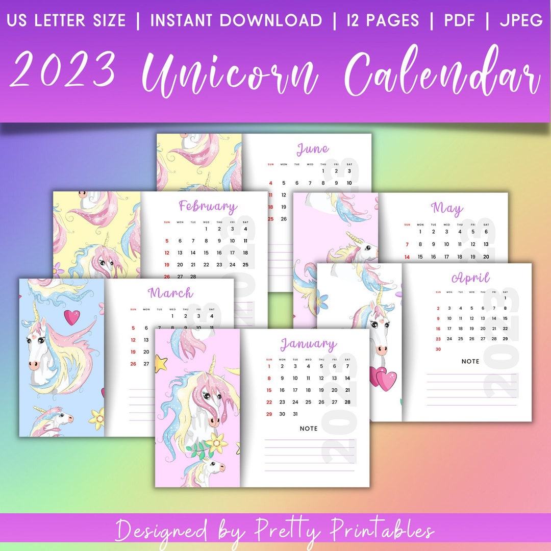 2023 Calendar Printable Unicorn Calendar 2023 Unicorn - Etsy