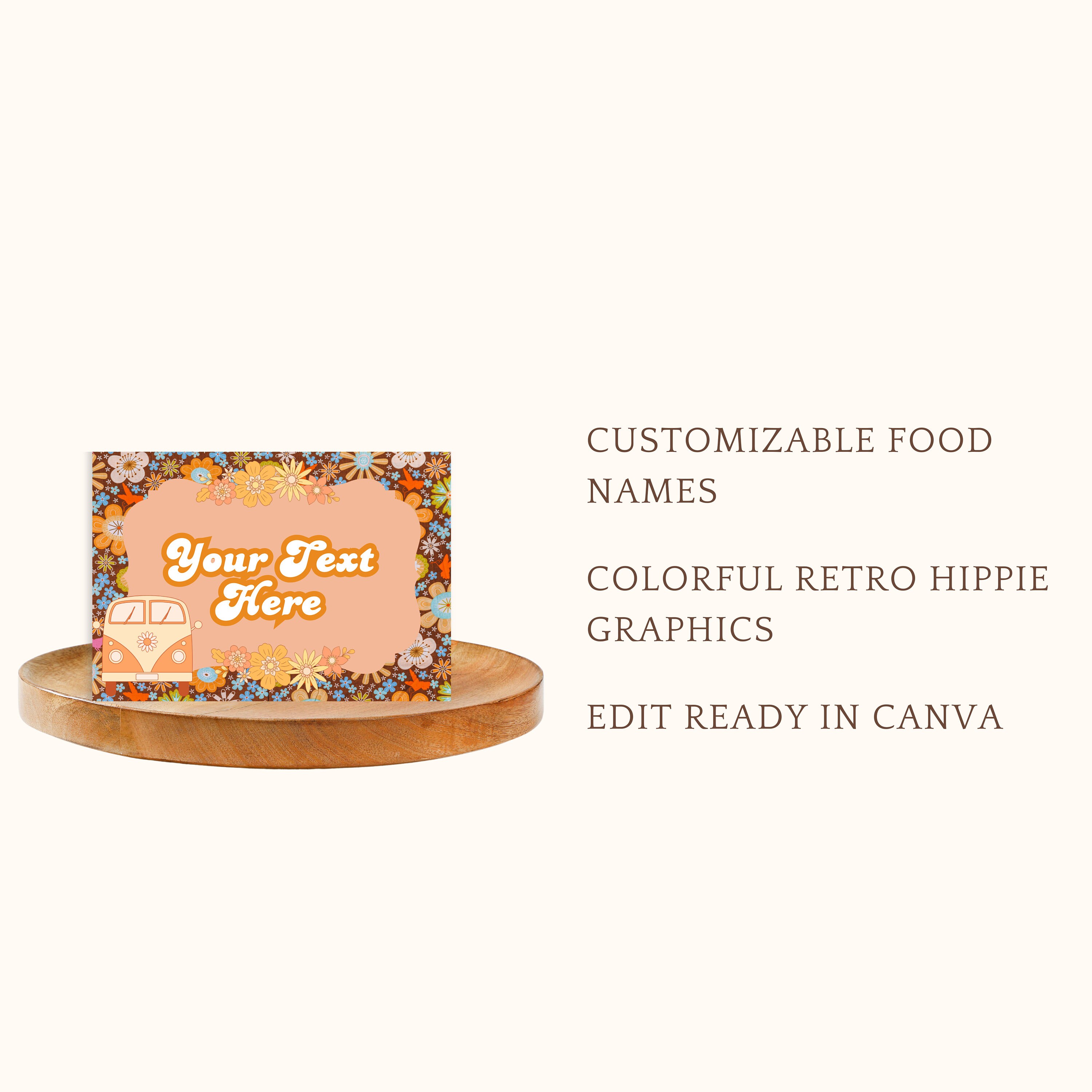 Editable Retro Party Food Label 1970s Blank Food Tent Cards Label ...
