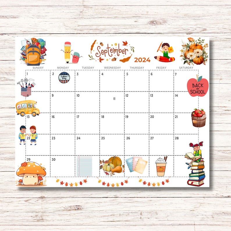 September 2024 Calendar Printable Kids Calendar 2024 Calendar Classroom