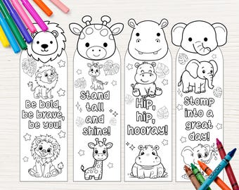 Jungle Animals Coloring Bookmarks For Kids, Coloring Pages Printable, Classroom Preschool Activity Bookmarks, Kids Crafts Ideas Elementary