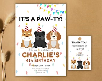 Dog Birthday Invitations Pawty Birthday Invitation for Boys Dog birthday Party Invite Dog Themed Birthday Pawty Editable Invitation