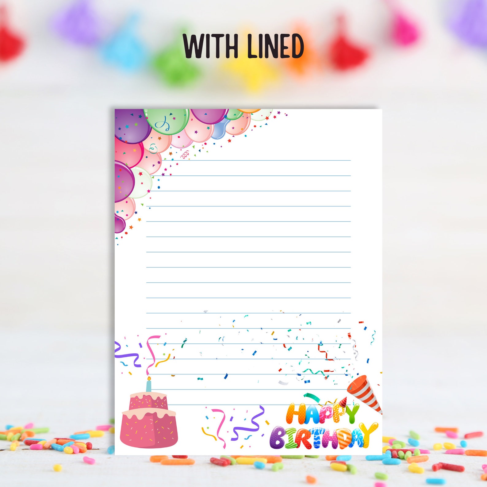 Printable Happy Birthday Stationary Birthday Stationery Paper Balloons ...
