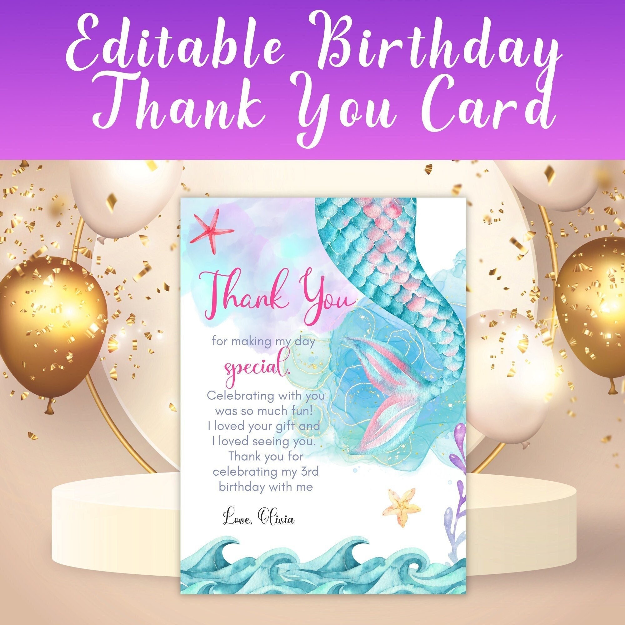 Editable Birthday Thank You Card Template Thank You Birthday Card