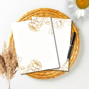 Flower Stationery Set Gold Stationery Gold Stationary Floral Stationery Set Notepad Stationery Writing Paper Stationary Letter Writing Paper